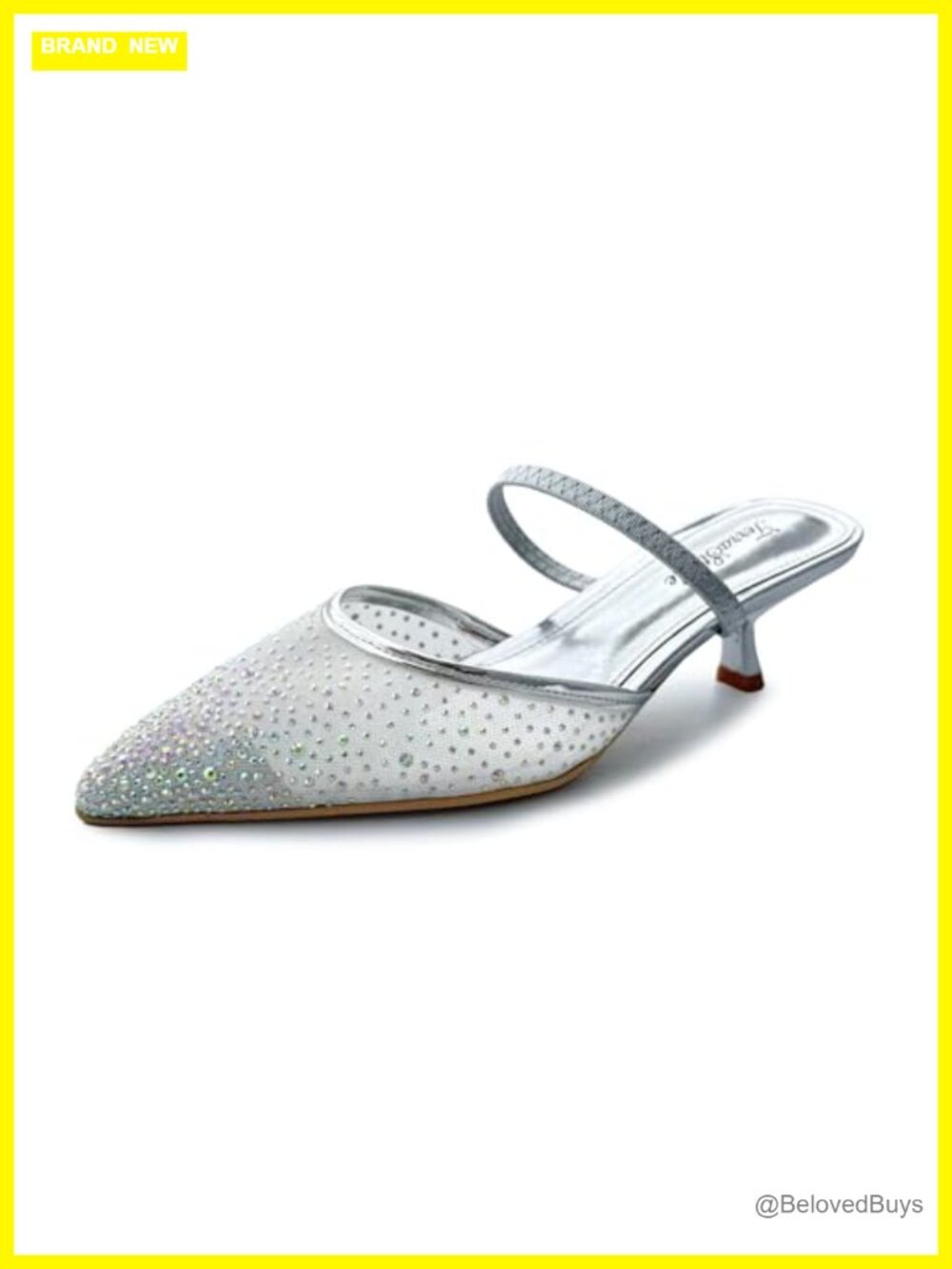 Rhinestone Kitten Heel Mules Pointed Toe Sparkly Party Wedding Shoes